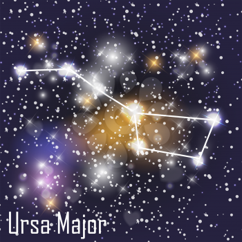 Ursa Major Constellation with Beautiful Bright Stars on the Background of Cosmic Sky Vector Illustration. EPS10