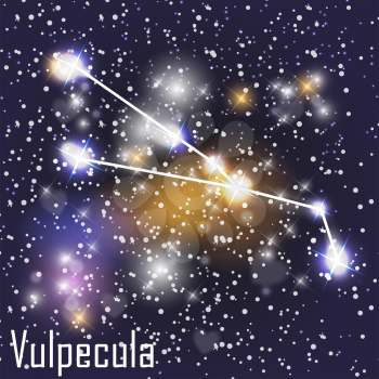 Vulpecula Constellation with Beautiful Bright Stars on the Background of Cosmic Sky Vector Illustration. EPS10