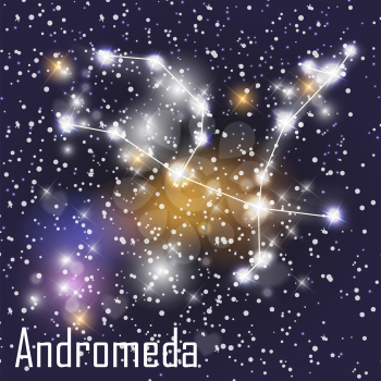 Andromeda Constellation with Beautiful Bright Stars on the Background of Cosmic Sky Vector Illustration. EPS10