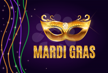 Greeting card template with beads for Mardi Gras for decoration and covering. Vector Illustration EPS10