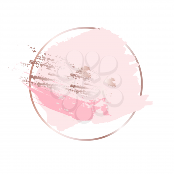 Circle Rose Gold frame with pink splash paint background, brush strokes banners template. Vector Illustration EPS10