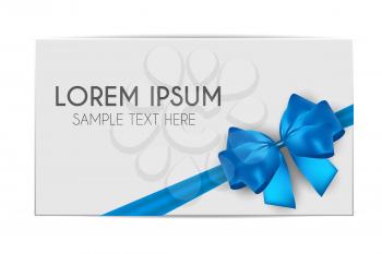 Blank Gift Card Template with Blue Bow and Ribbon. Vector Illustration for Your Business EPS10