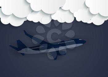 Abstract Clouds with flying realistic 3D airplane Vector Illustration. EPS10