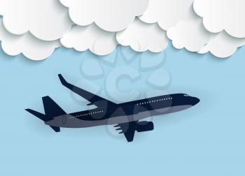 Abstract Clouds with flying realistic 3D airplane Vector Illustration. EPS10