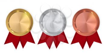 Champion Gold, Silver and Bronze Medal. Icon Sign of First, Second  and Third Place Isolated on White Background. Vector Illustration EPS10