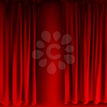 Realistic colorful red velvet curtain folded. Option curtain at home in the cinema. Vector Illustration. EPS10