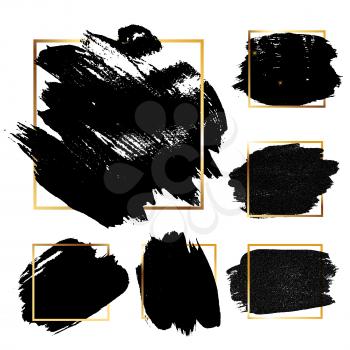 Black Grunge Brush paint ink stroke with square frame backgrounds set. Vector Illustration EPS10

