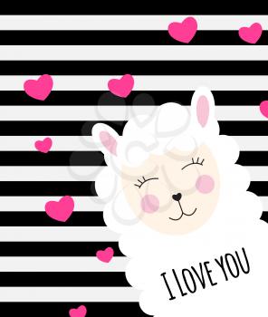 Little cute llama with heart for card and shirt design. I Love you concept. Vector Illustration EPS10