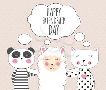 Little cute llama, panda and cat. Best Friend Concept. Happy friendship day. Vector Illustration EPS10