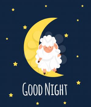Cute little sheep on the night sky. Good night. vector illustration. EPS10