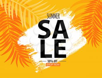 Abstract Summer Sale Background with  Palm Leaves. Vector Illustration EPS10