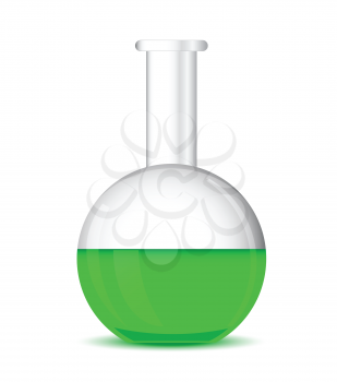 Flat bottom chemical flask - laboratory glassware, isolated on white background; 3d illustration, vector, eps 10