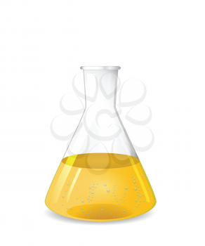 Conical flask with chemical colored solution and  bubbles, 3d illustration, isolated on white background, vector, eps 10
