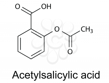 Structural chemical formula of acetylsalicylic acid (aspirin), vector, 2d illustration, isolated on white background