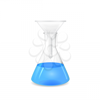 Chemical funnel set to a conical flask - lab equipment, 3d, isolated on white background, vector, eps10