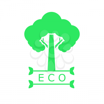 Icon of green tree on white background, eco conception, 2d illustration, vector, eps 8