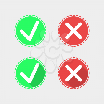 Check mark flat icons on gray background, 2d illustration, vector, eps 8
