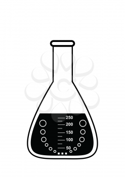 Conical graduated chemical flask with a solution, illustration, vector, isolated on white