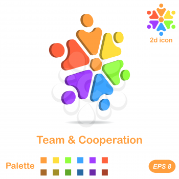 Team and cooperation logo concept, 2d & 3d illustration, vector, eps 8