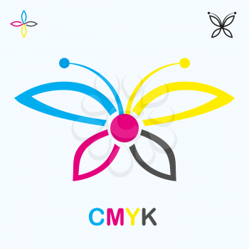 CMYK icon in shape of a butterfly, 2d illustration, vector, eps 8