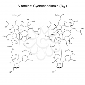 Chemical formula of vitamin B12 - cyanocobalamin, 2d illustration, isolated, vector, eps 8