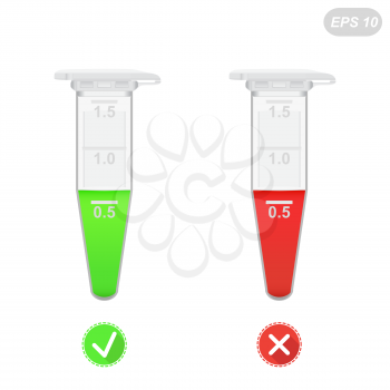 Positive and negative samples in Eppendorf tubes, 3d illustration, isolated, vector, eps 10