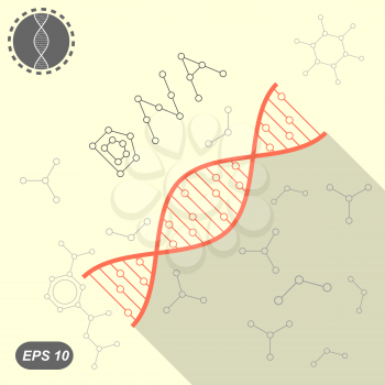 Simple DNA icon on yellow background with molecules, 2d flat illustration, vector, eps 10