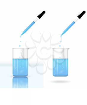 Chemical beaker with solution and pipette - laboratory glassware, isolated, 3d illustration, vector, eps 10