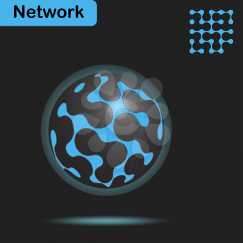 Sphere with glow and net on dark background, 3d illustration, vector, eps 10