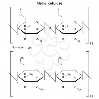 Structural chemical formula of methyl cellulose polymer, 2d illustration, vector, eps 8