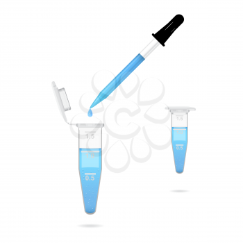 Plastic Eppendorf tubes with pipette, 3d illustration, vector, eps 10