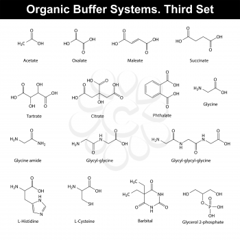 Organic buffer agents - chemical molecular structures and formulas, third set, 2d vector, eps 8