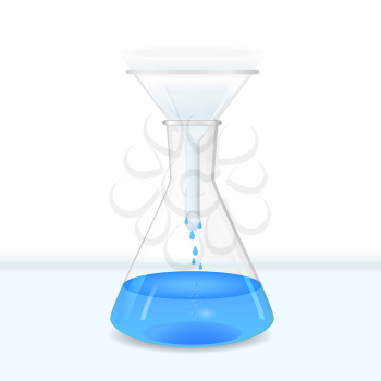 Filtration of water solution in a conical flask on table,lab glassware, 3d vector, eps 10