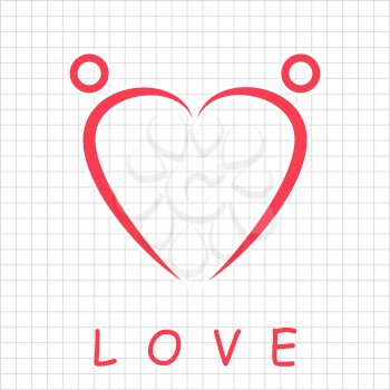 Two happy people formed heart shape, love icon, 2d vector on grid, eps 8