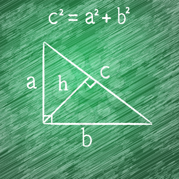 Pythagorean proposition on blackboard, right triangle, chalk stained, 2d vector, eps 10. Texture on a separate layer