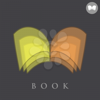 Book logo concept sign on dark background, writer icon, 3d vector, eps 10