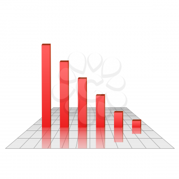 Bar chart of falling profits on grid surface, red bars, 3d vector diagram illustration, eps 10