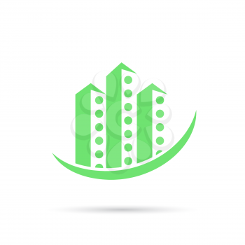 Real estate icon, tall buildings illustration, 2d vector, eps 8