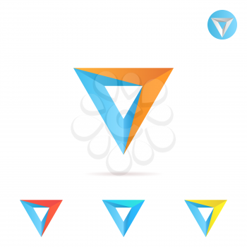 Delta letter with arrow, triangle shape, color variations, 3d illustration, vector icon on white background, eps 10