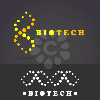 DNA molecular helix icon, science logo layout, 2d vector on dark background, eps 10 