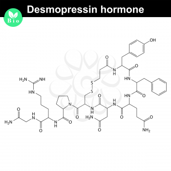 Desmopressin hormone - synthetic analogue of vasopressin, structural chemical formula, 2d illustration, vector, eps 8
