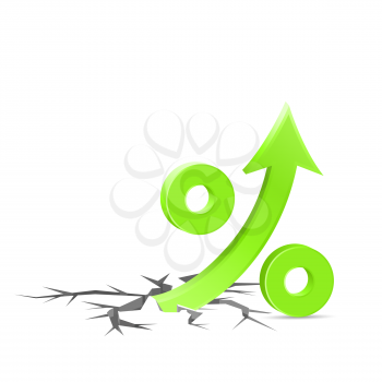 Percent up sign breaks through the surface, high rates concept icon, 3d vector illustration, on white background, eps 10