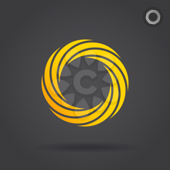 Gold segmented circle, single icon, 2d vector illustration on dark background, eps 10