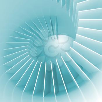 Abstract blue and white spiral structure perspective. 3d render illustration