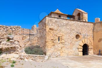 Medieval stone castle facade, main landmark of Calafell town, Spain