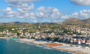 Mediterranean Sea, coastal landscape. Public beach of Gaeta town, Italy