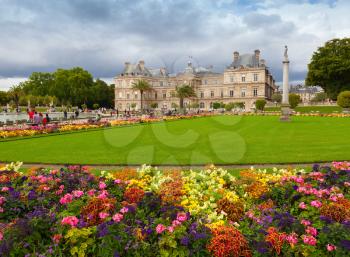 Paris, France - August 10, 2014: Luxembourg Garden, with Luxembourg Palace facade, Paris