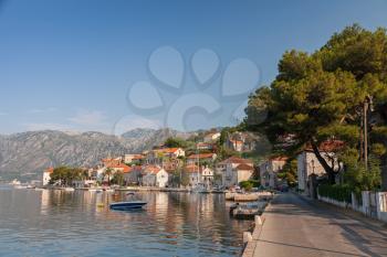Adriatic sea, Montenegro, Bay of Kotor. Perast town main street