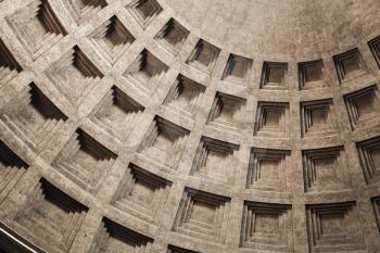 Inner vault of the dome. Pantheon, one of the best-preserved of Ancient Roman buildings in Rome, Italy