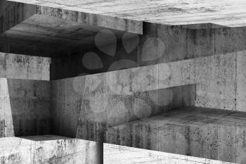 Abstract concrete interior background, intersected walls and girders, illustration with double exposure effect, 3d render 